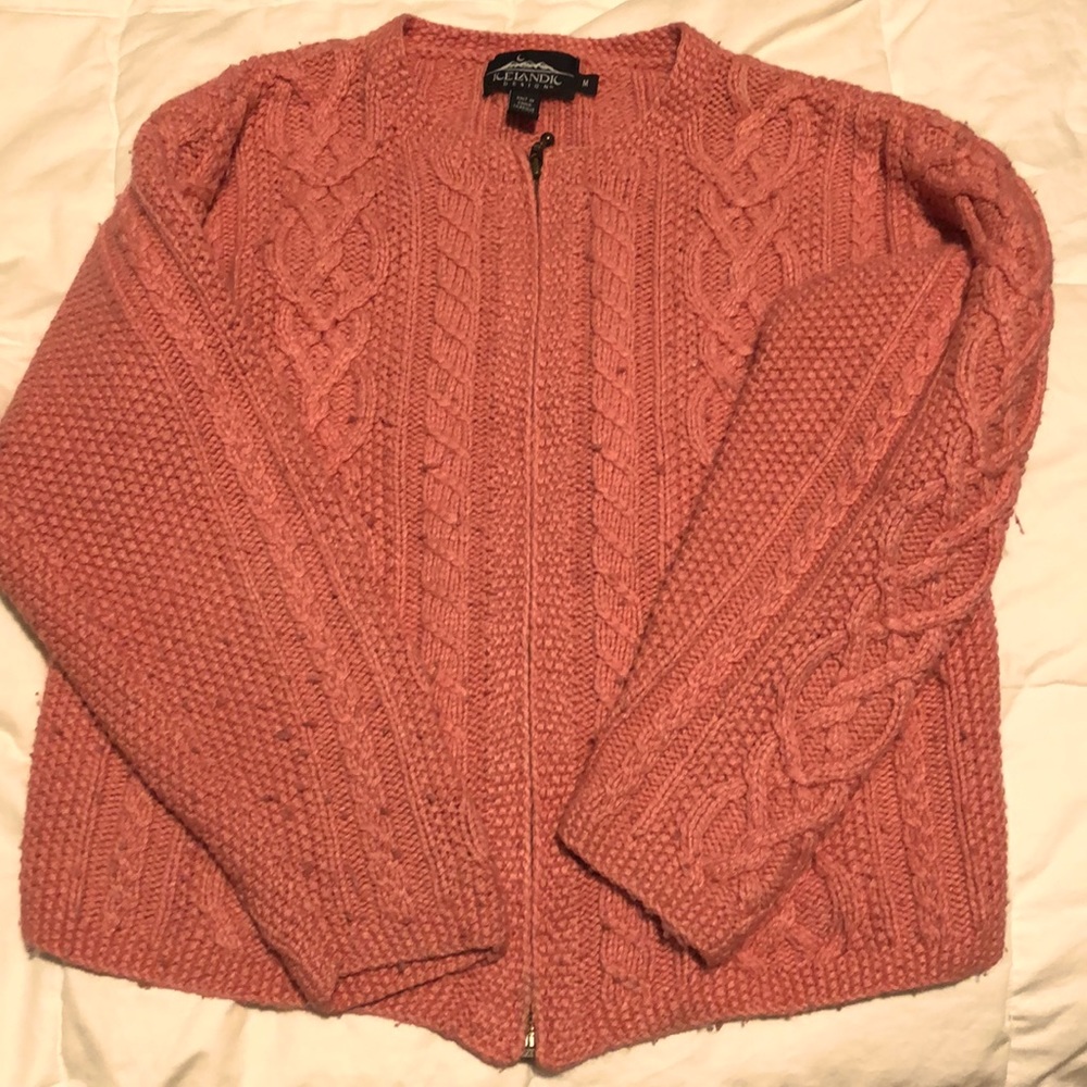 Icelandic Silk-Angora Cable Knit Zip Sweater